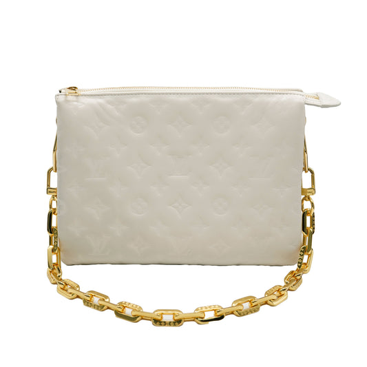 Louis Vuitton Cream Puffy Lambskin Monogram Coussin PM