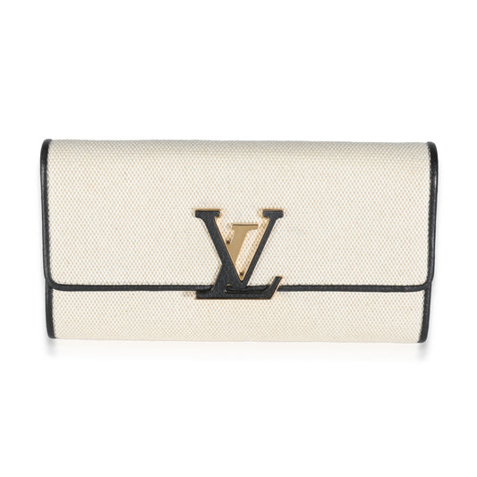 Louis Vuitton Black Taurillon Beige Canvas Capucines Wallet